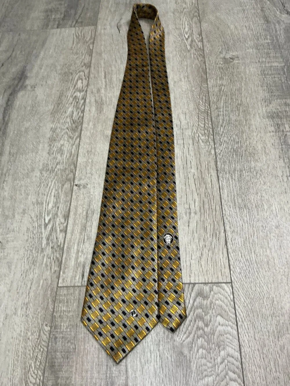 Versace Classic V2 Tie Yellow Gray Black Silk Designer Necktie